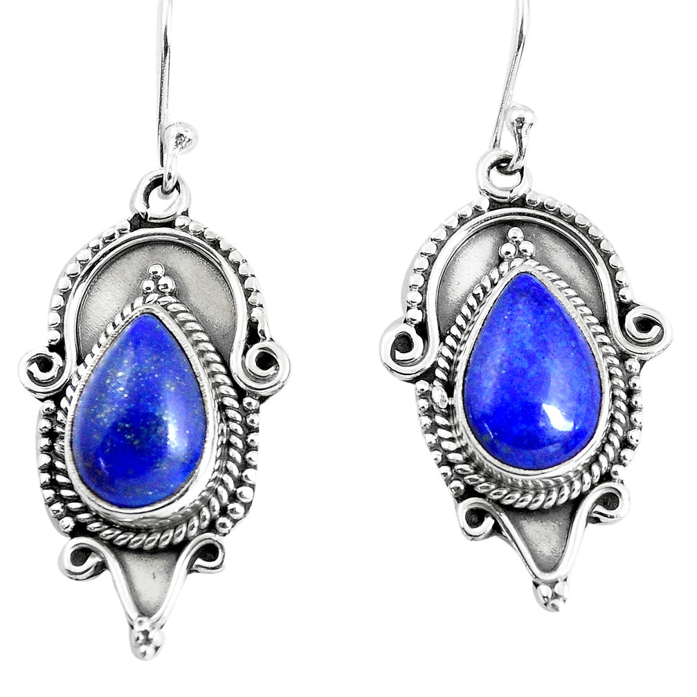 7.66cts natural blue lapis lazuli 925 sterling silver dangle earrings p52858