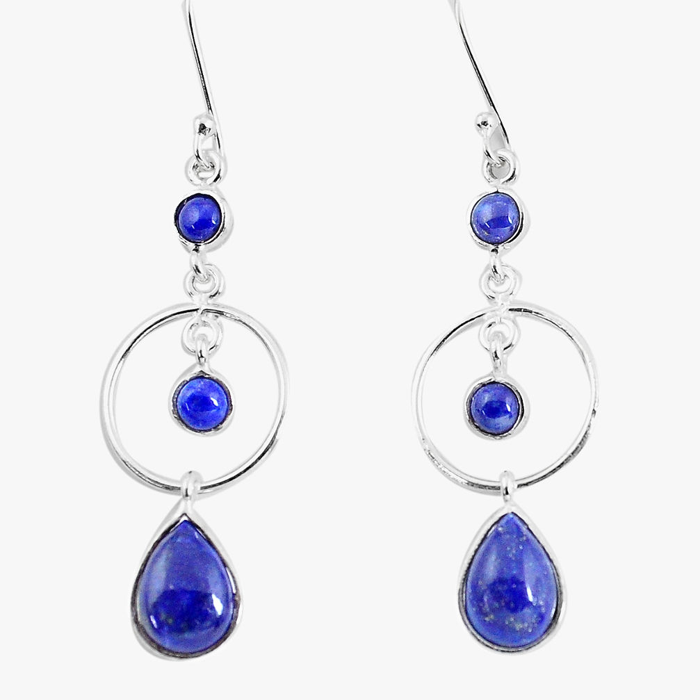 8.73cts natural blue lapis lazuli 925 sterling silver dangle earrings p56951