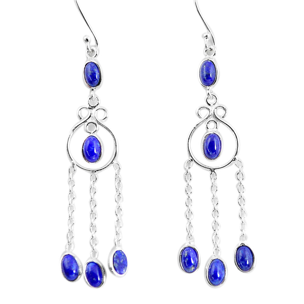 9.52cts natural blue lapis lazuli 925 sterling silver dangle earrings p56969
