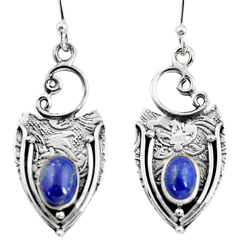 3.36cts natural blue lapis lazuli 925 sterling silver dangle earrings p57610