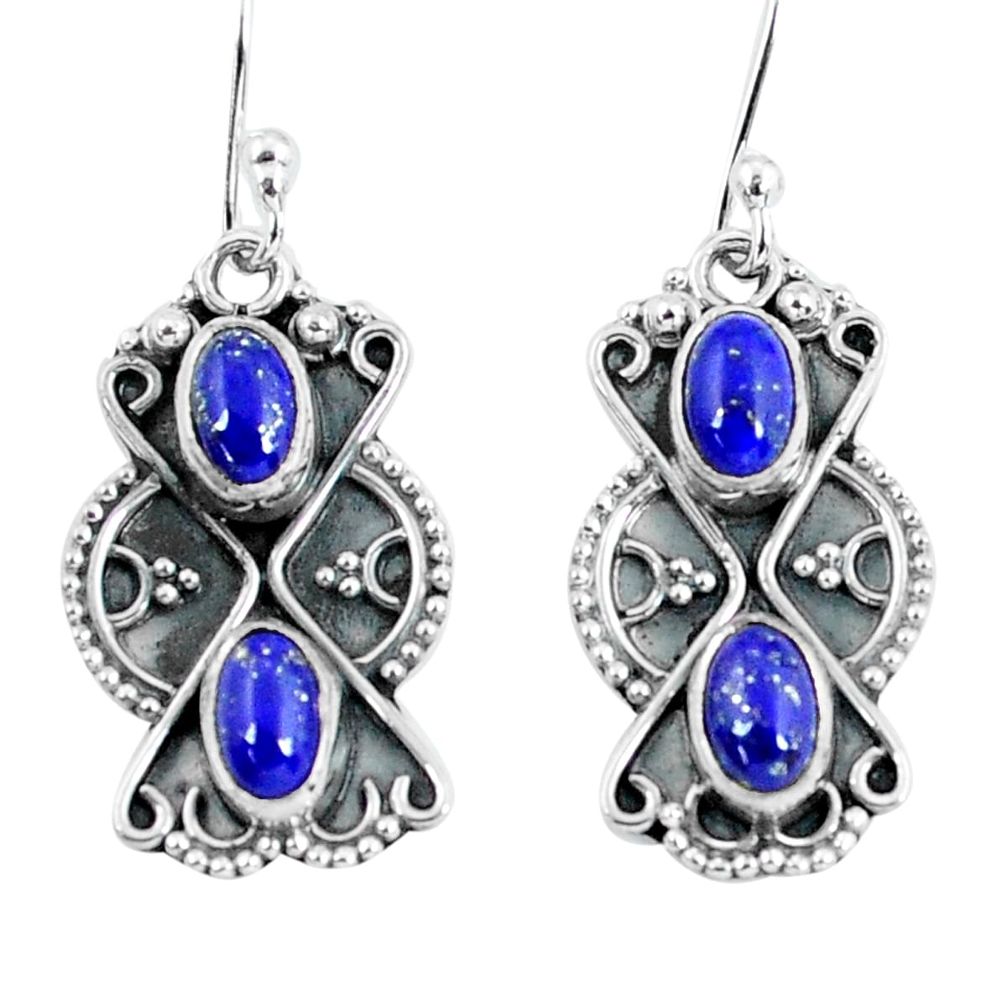 4.23cts natural blue lapis lazuli 925 sterling silver dangle earrings p60027