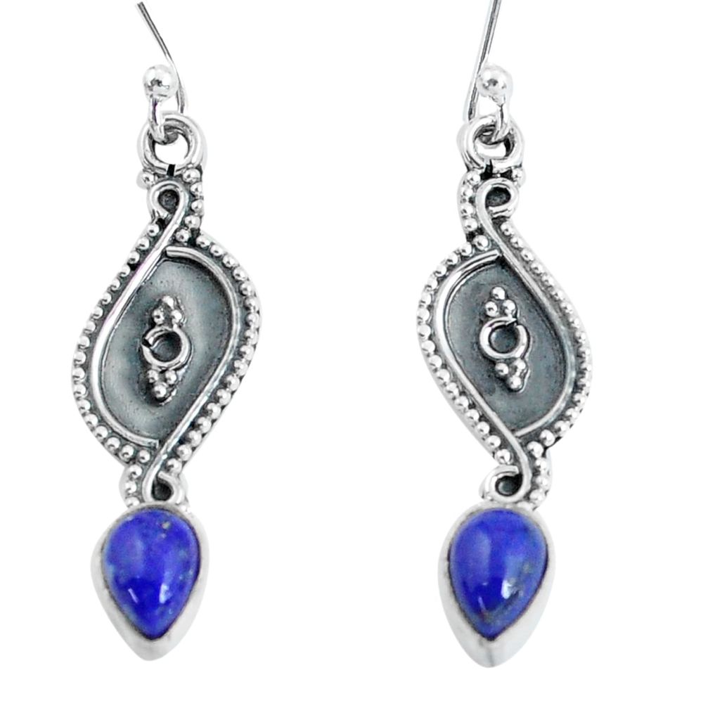 3.23cts natural blue lapis lazuli 925 sterling silver dangle earrings p60193