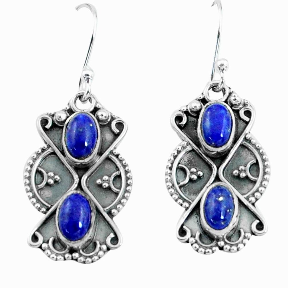 4.23cts natural blue lapis lazuli 925 sterling silver dangle earrings p66551
