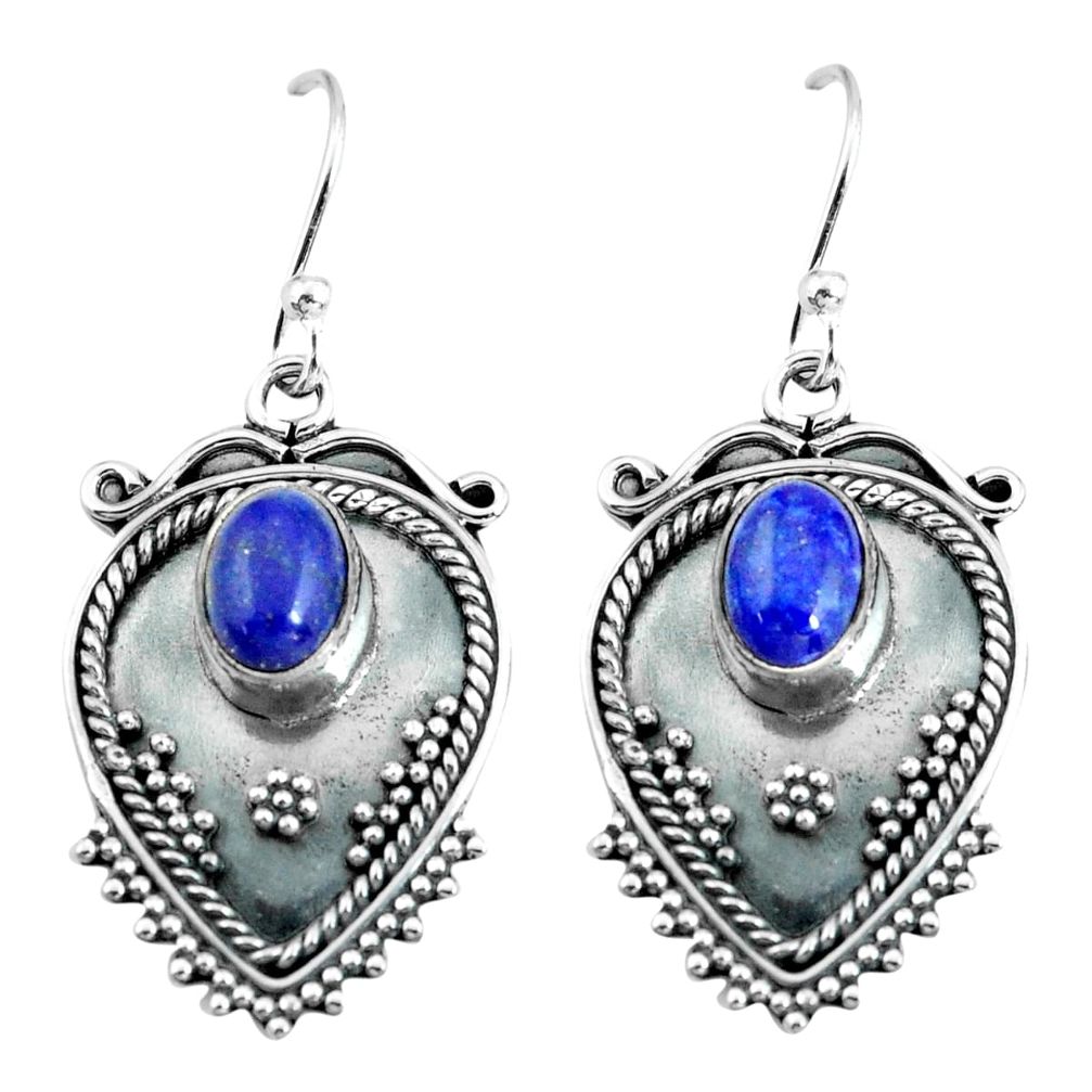 3.23cts natural blue lapis lazuli 925 sterling silver dangle earrings p67983