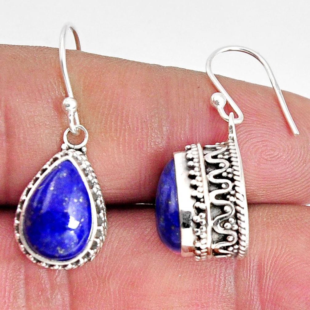 10.53cts natural blue lapis lazuli 925 sterling silver dangle earrings p89812