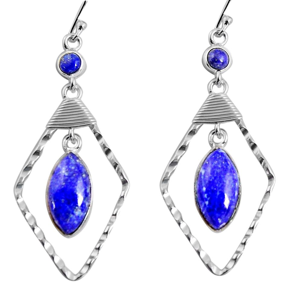 12.58cts natural blue lapis lazuli 925 sterling silver dangle earrings p91553