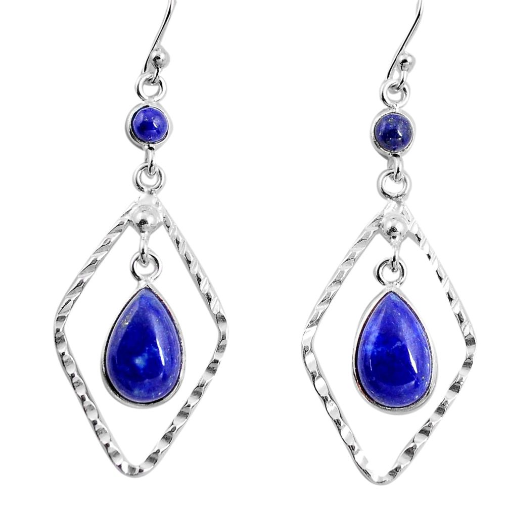 8.89cts natural blue lapis lazuli 925 sterling silver dangle earrings p92488