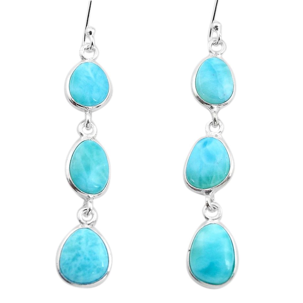 15.32cts natural blue larimar 925 sterling silver dangle earrings jewelry p38242