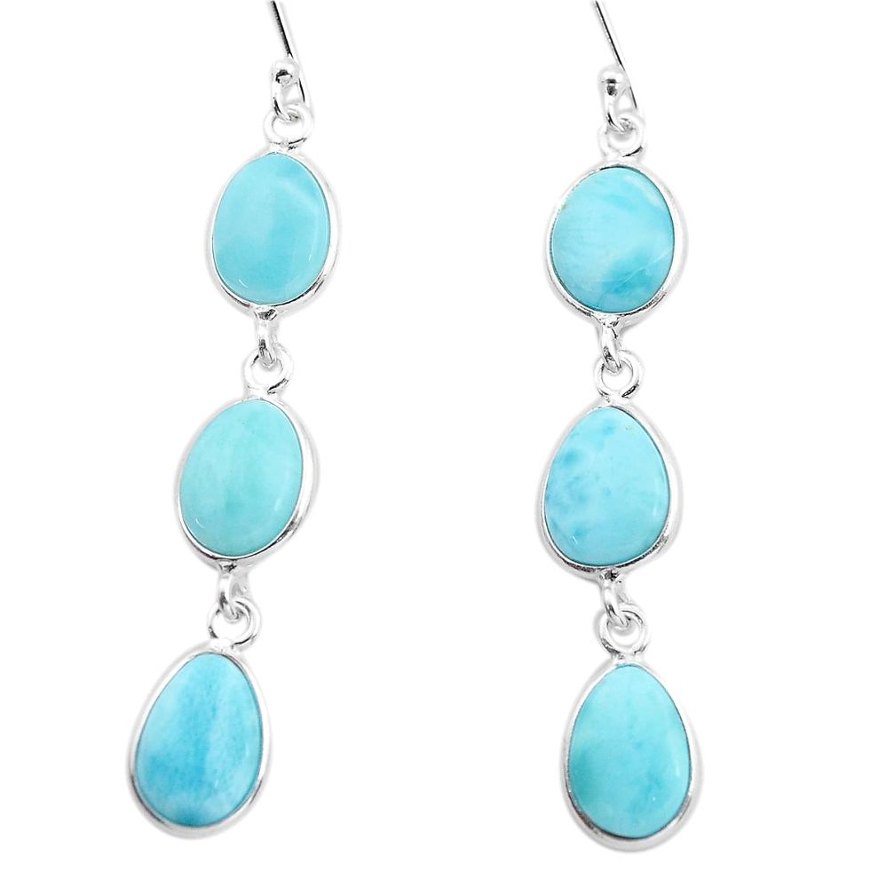 15.34cts natural blue larimar 925 sterling silver dangle earrings jewelry p38255