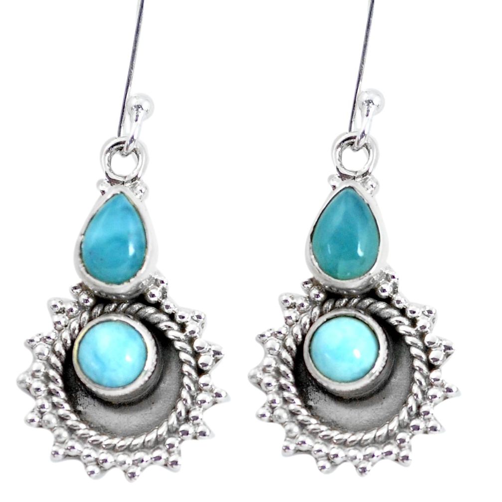 5.52cts natural blue larimar 925 sterling silver dangle earrings jewelry p58232