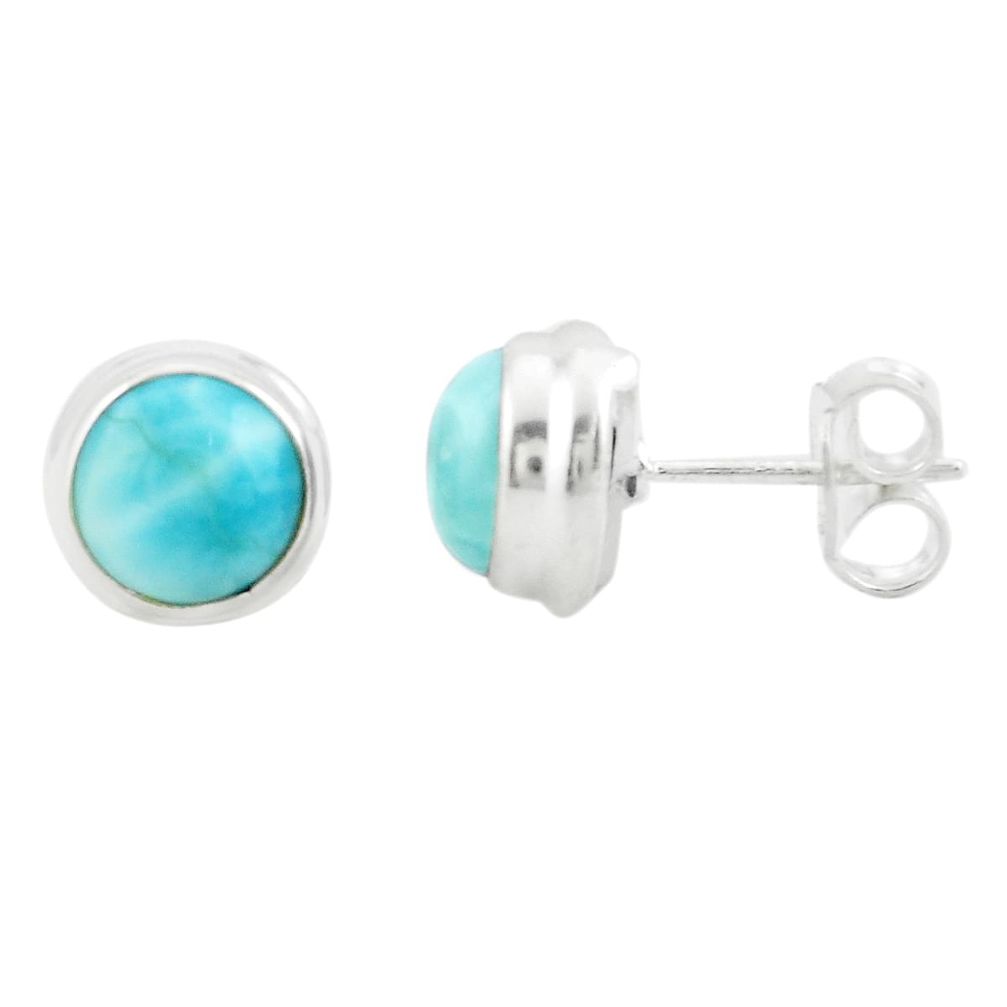 6.15cts natural blue larimar 925 sterling silver stud earrings jewelry p74446