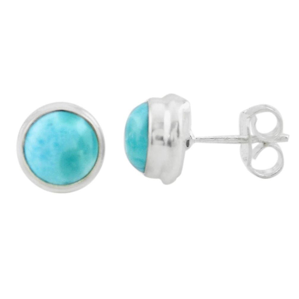 6.27cts natural blue larimar 925 sterling silver stud earrings jewelry p74449