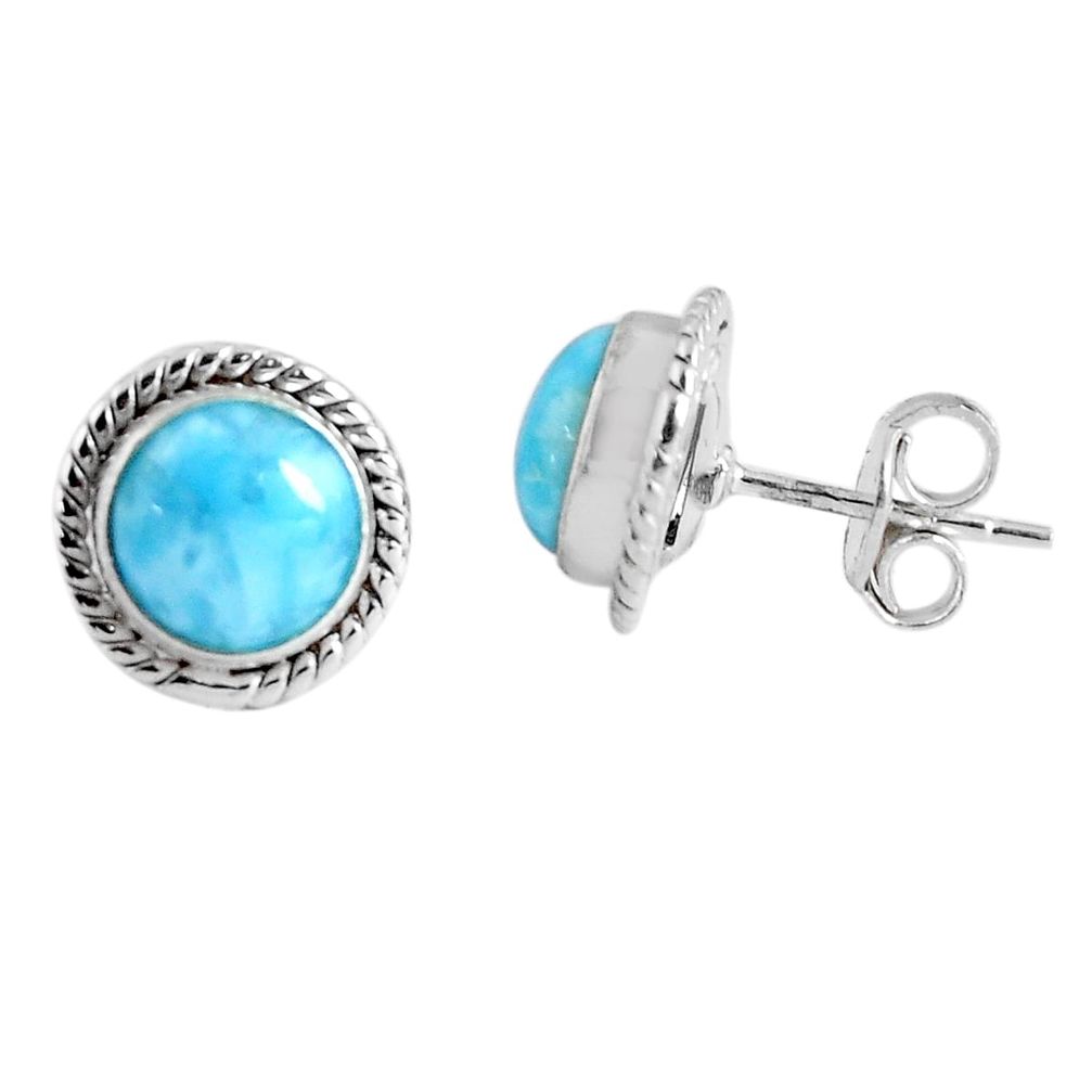 6.22cts natural blue larimar 925 sterling silver stud earrings jewelry p89525