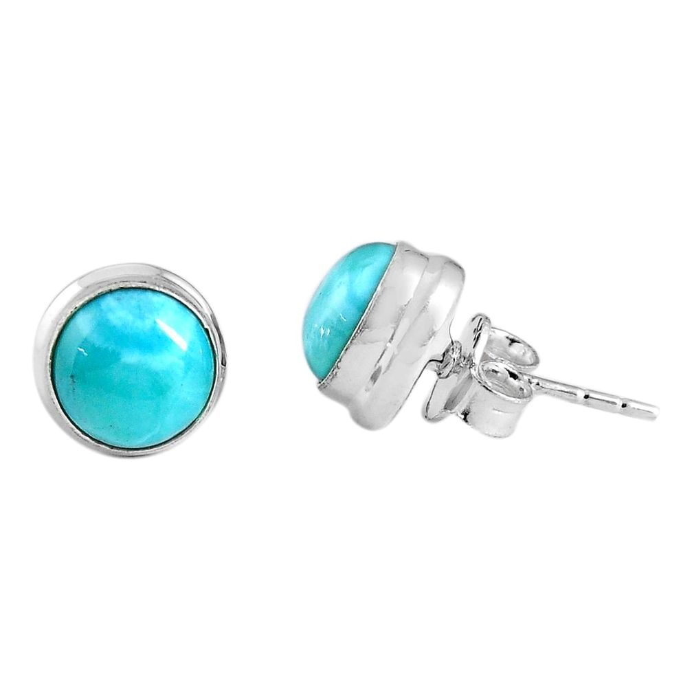 5.78cts natural blue larimar 925 sterling silver stud earrings jewelry p89537