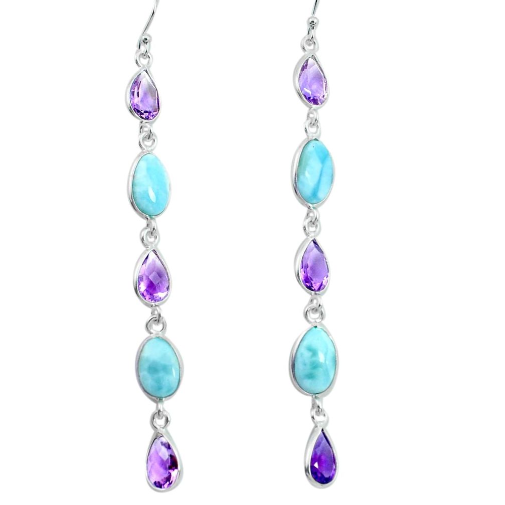 17.46cts natural blue larimar amethyst 925 silver dangle earrings p66515