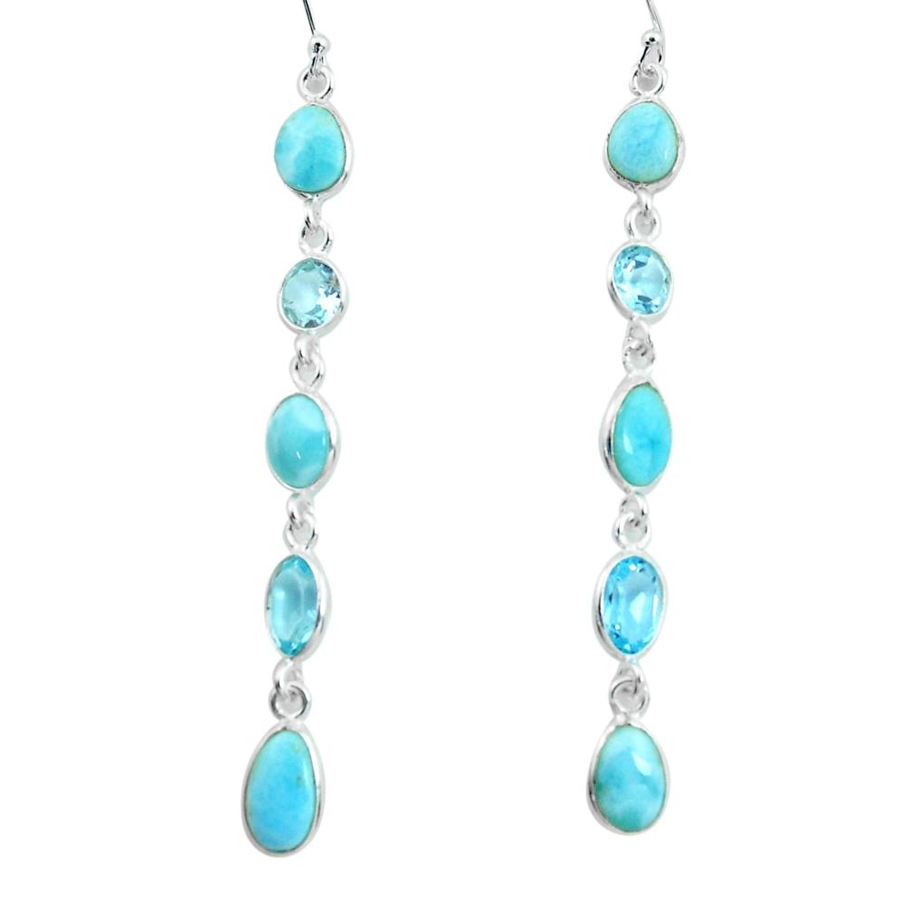 16.44cts natural blue larimar topaz 925 sterling silver dangle earrings p66502