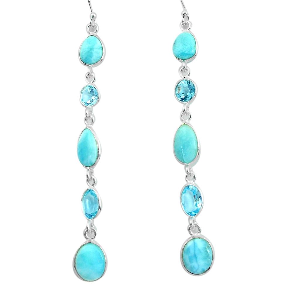 17.52cts natural blue larimar topaz 925 sterling silver dangle earrings p66507