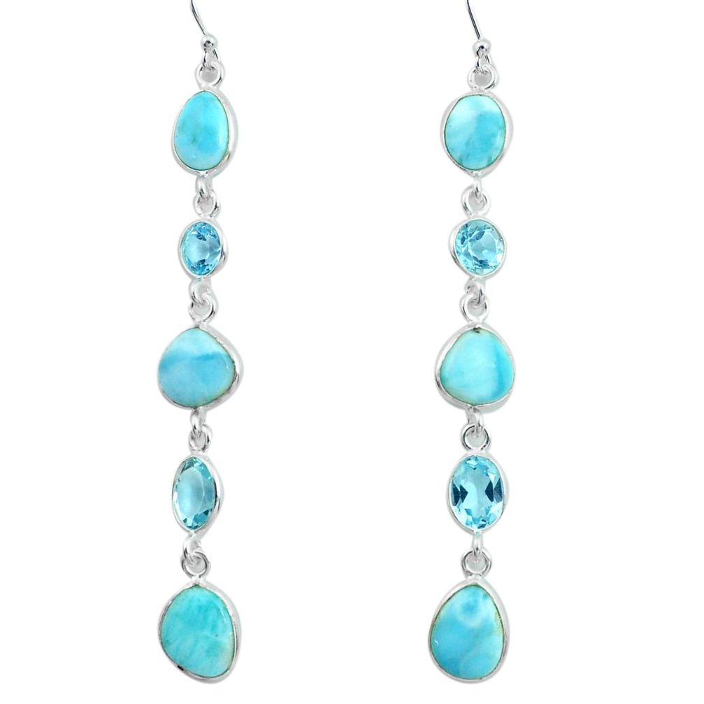 18.59cts natural blue larimar topaz 925 sterling silver dangle earrings p66509