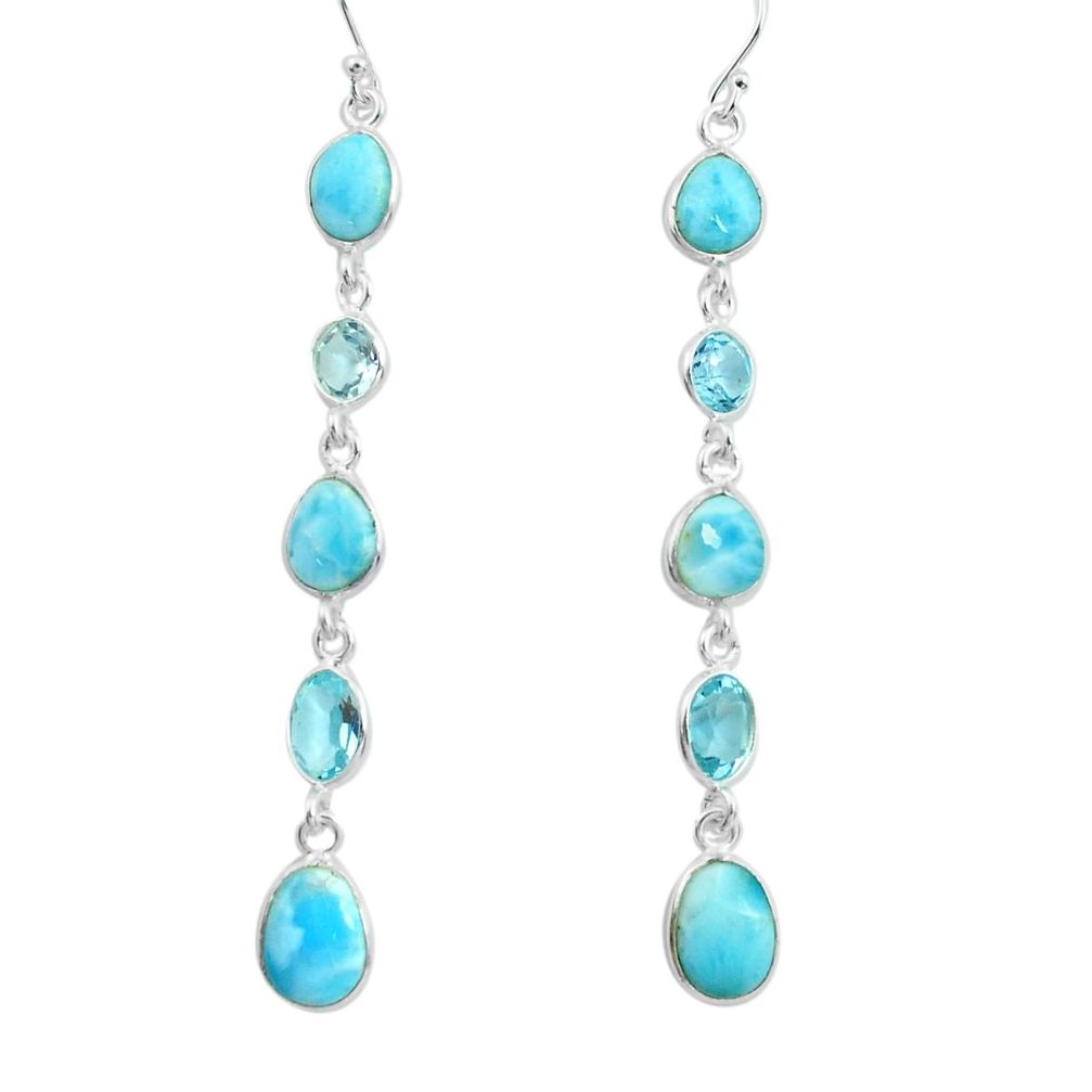 18.15cts natural blue larimar topaz 925 sterling silver dangle earrings p66511