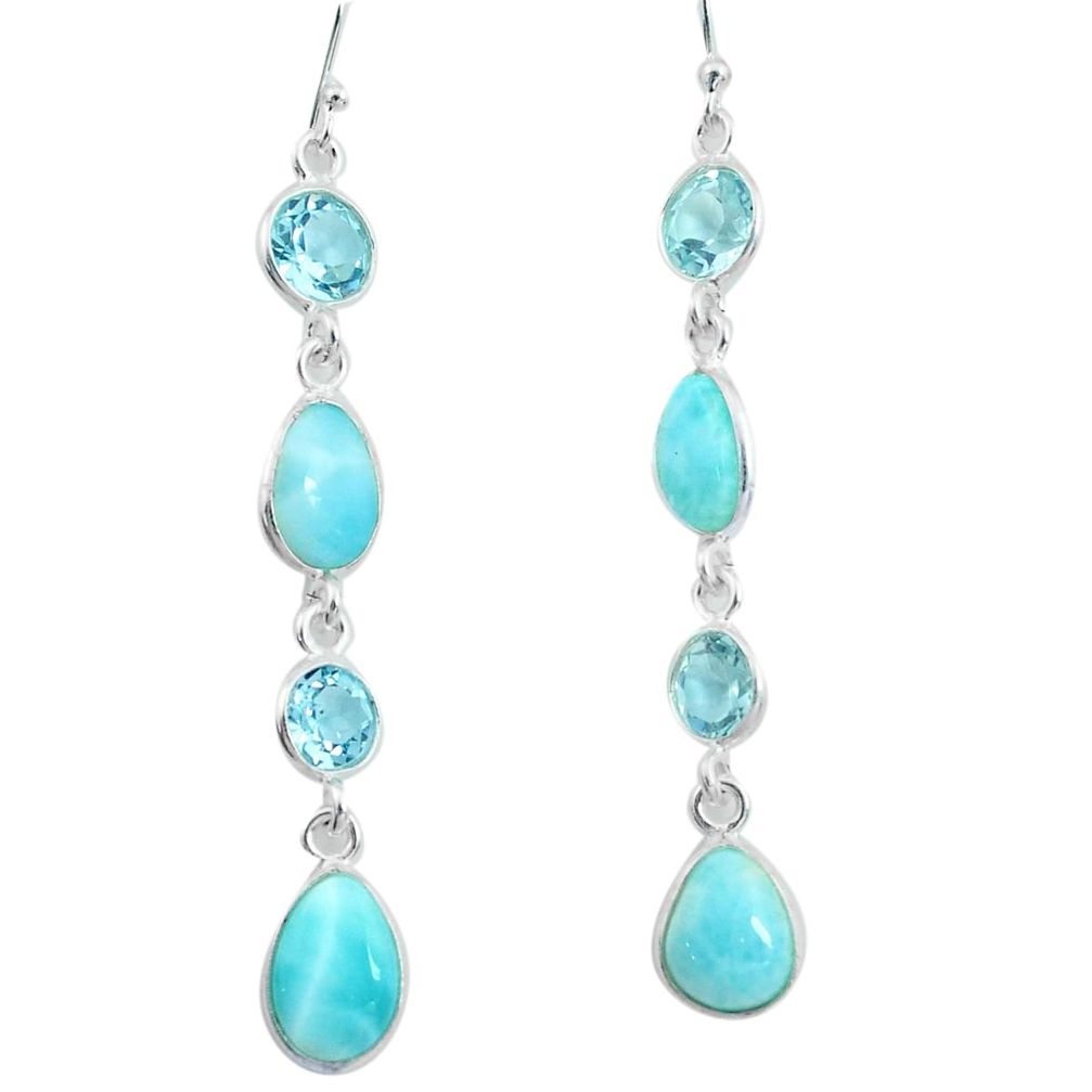 14.12cts natural blue larimar topaz 925 sterling silver dangle earrings p66525