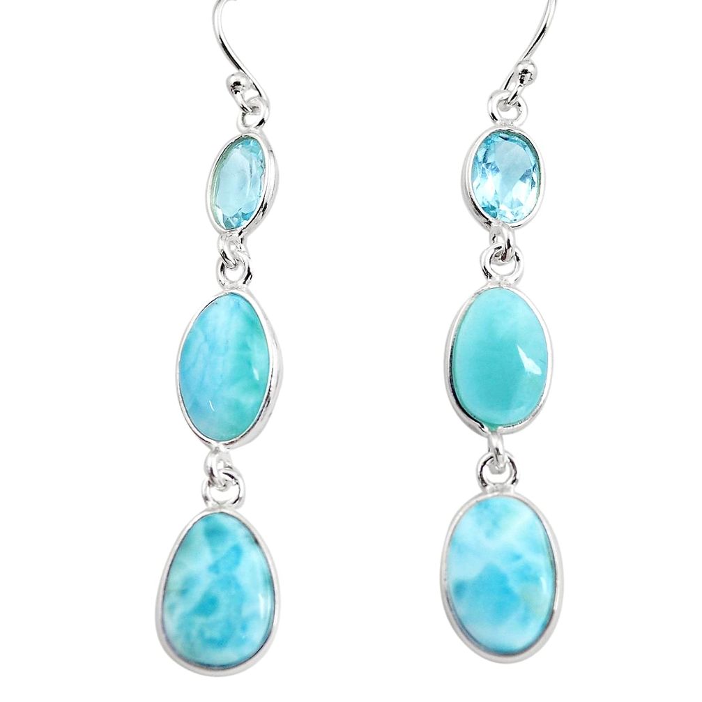 16.04cts natural blue larimar topaz 925 sterling silver dangle earrings p76675