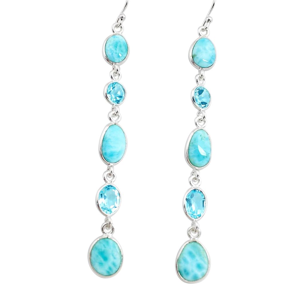 16.49cts natural blue larimar topaz 925 sterling silver earrings jewelry p71262