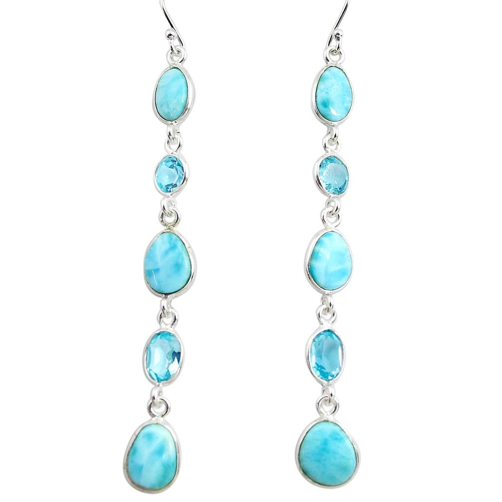 16.88cts natural blue larimar topaz 925 sterling silver earrings jewelry p71263