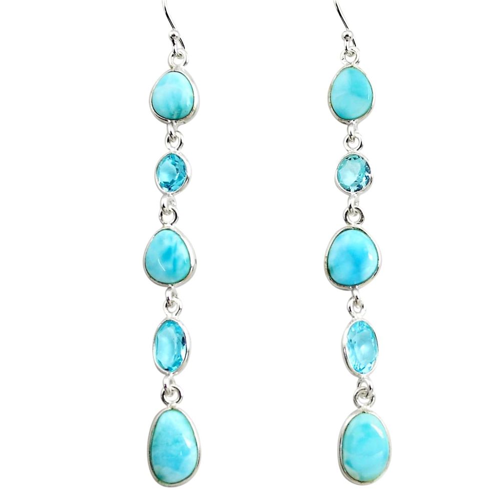 17.53cts natural blue larimar topaz 925 sterling silver earrings jewelry p71267