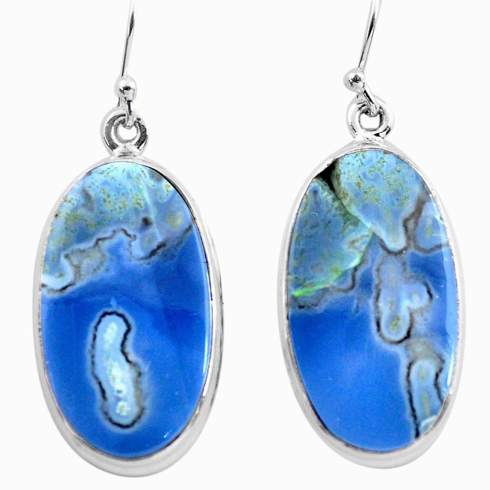 23.46cts natural blue owyhee opal 925 sterling silver dangle earrings p72766