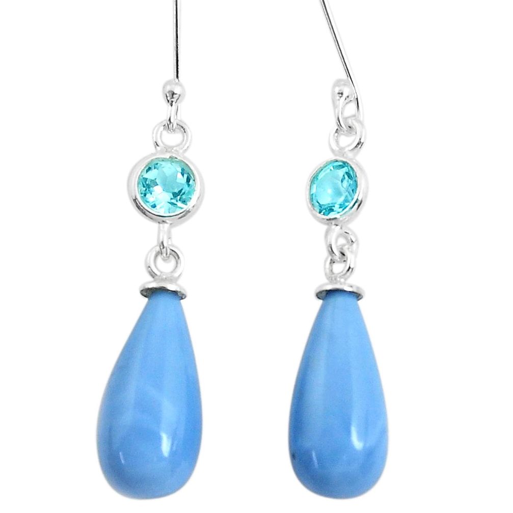 11.74cts natural blue owyhee opal topaz 925 silver dangle earrings p45130