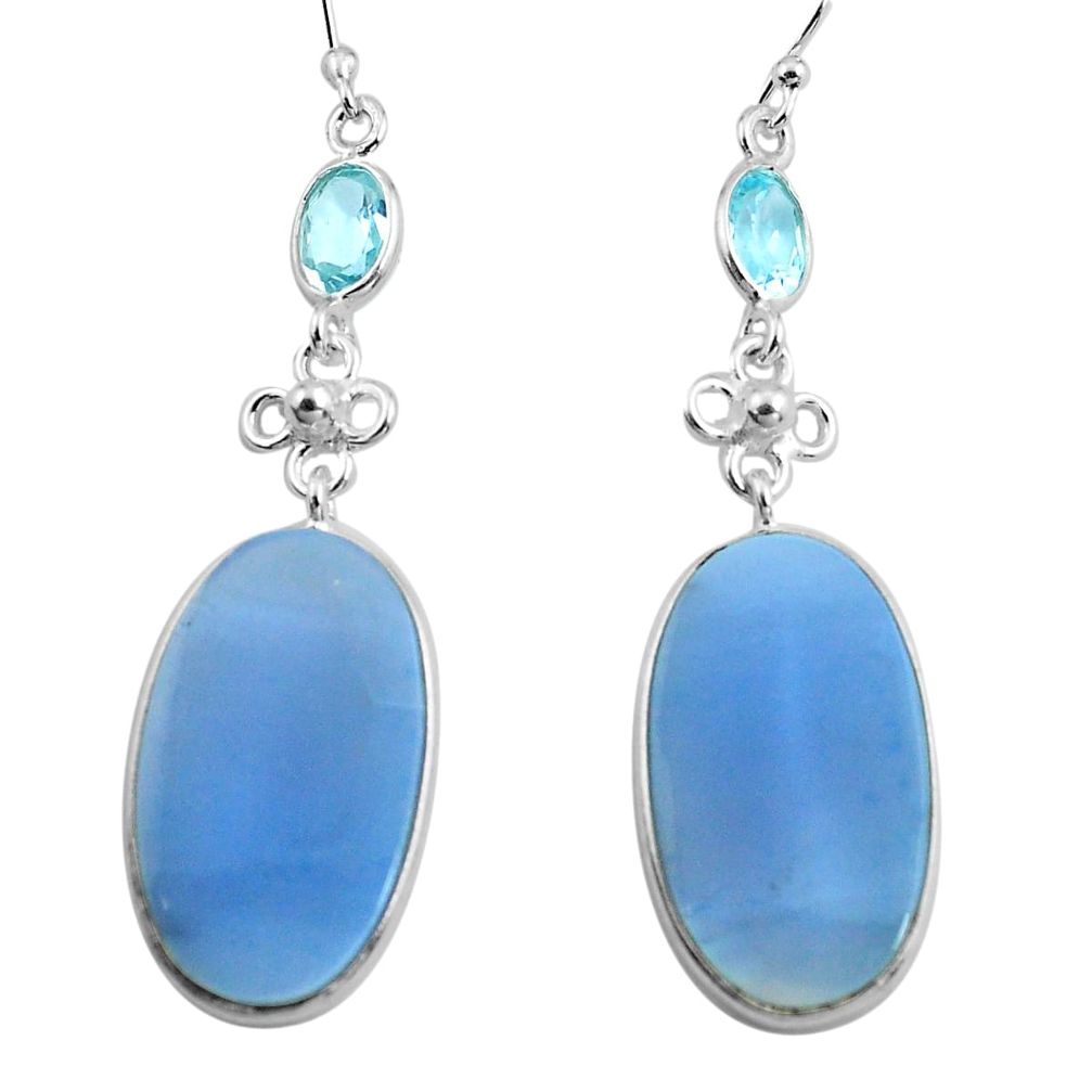 19.73cts natural blue owyhee opal topaz 925 silver dangle earrings p78562