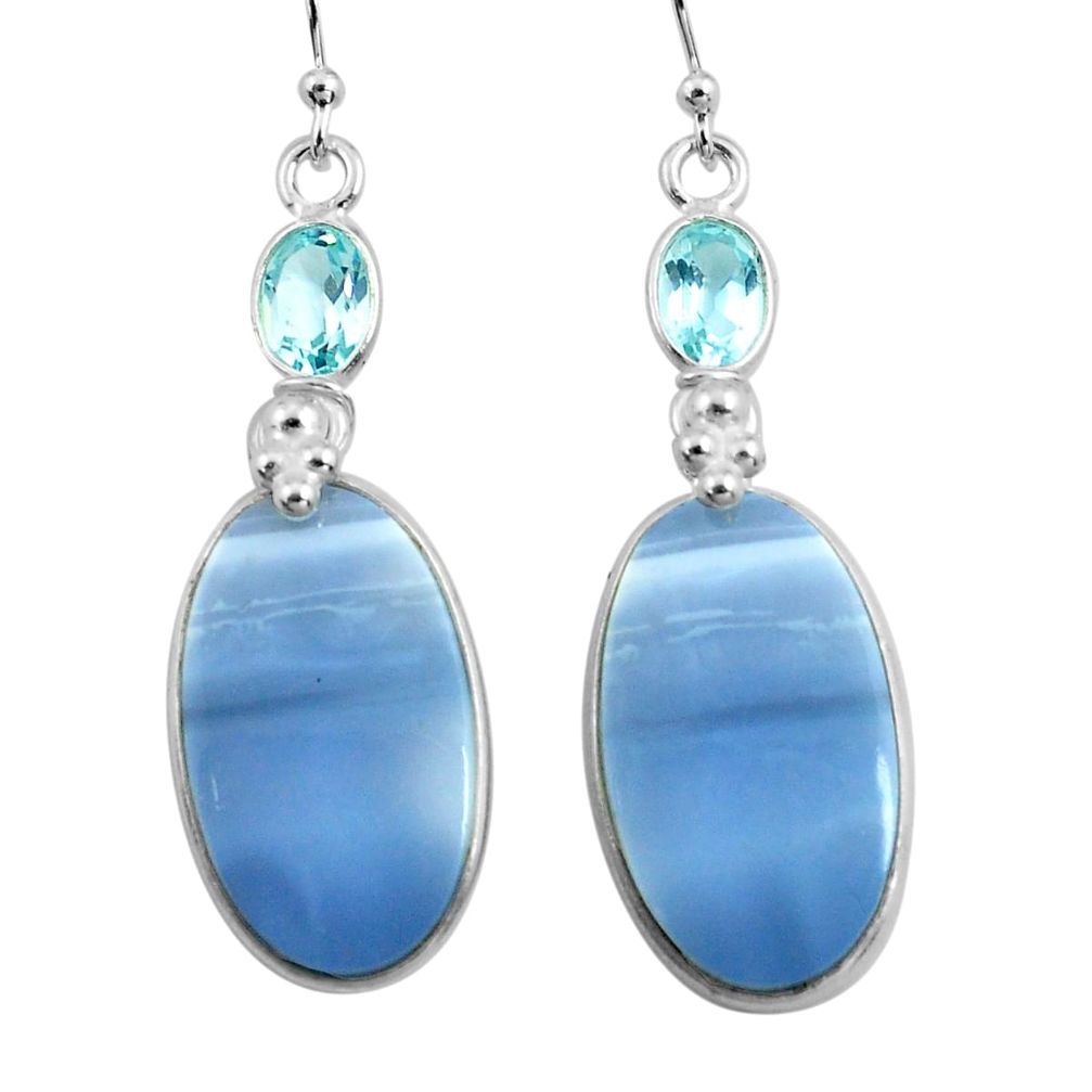 18.39cts natural blue owyhee opal topaz 925 silver dangle earrings p78565