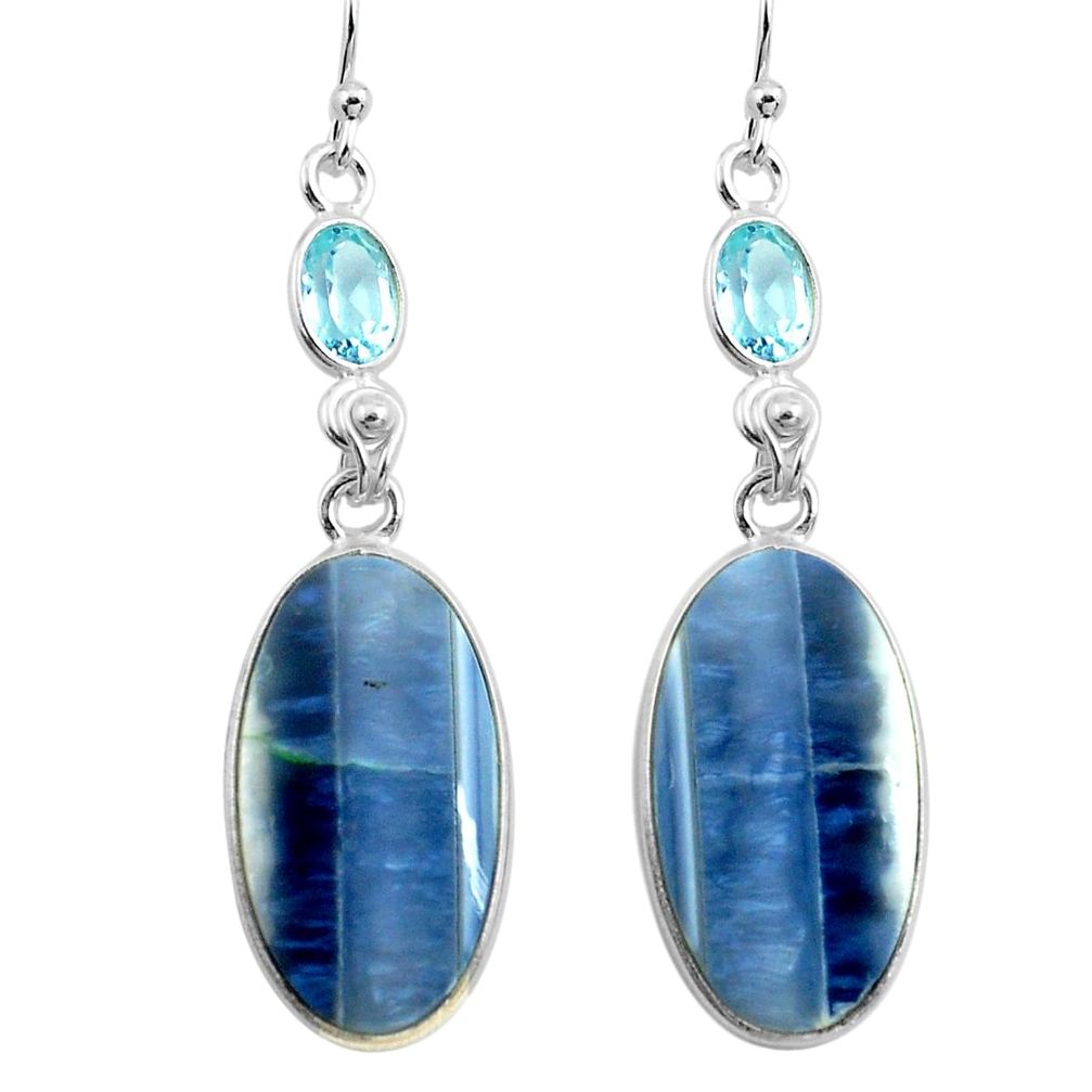 16.71cts natural blue owyhee opal topaz 925 silver dangle earrings p78568