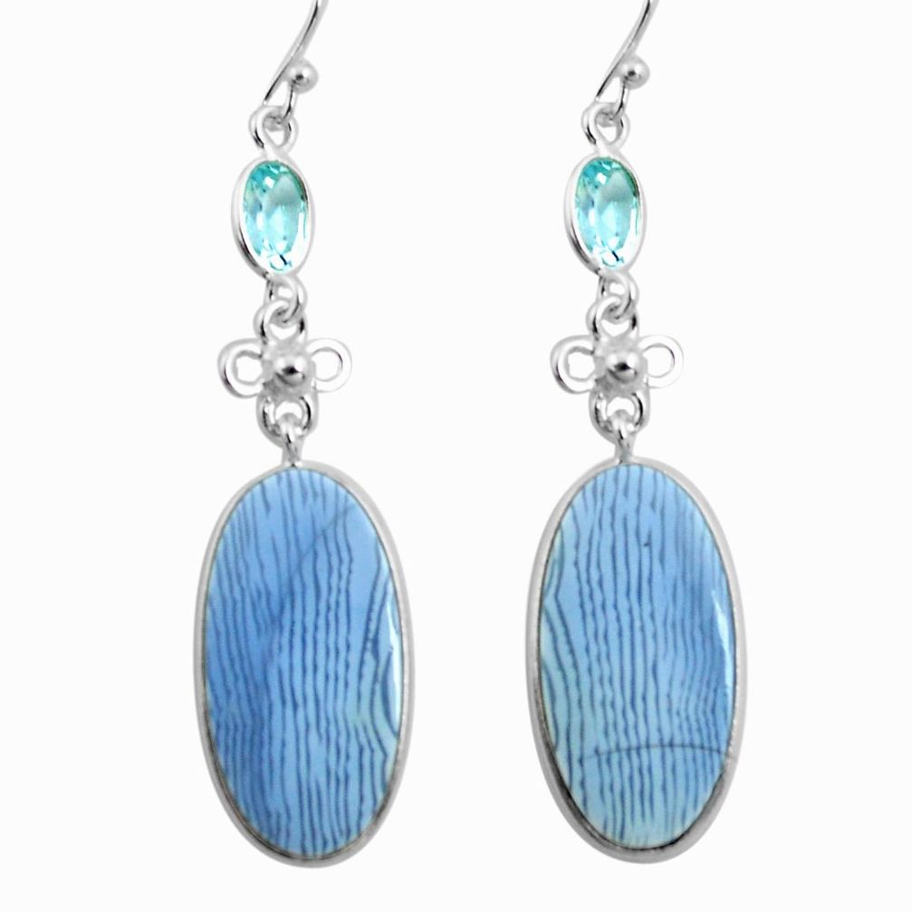 18.39cts natural blue owyhee opal topaz 925 silver dangle earrings p78569