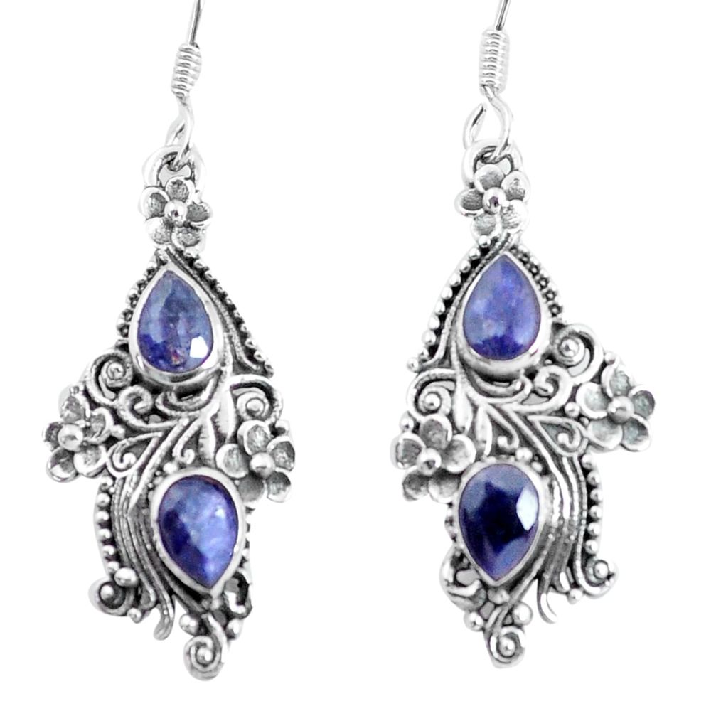 4.21cts natural blue sapphire 925 sterling silver dangle earrings jewelry d31574