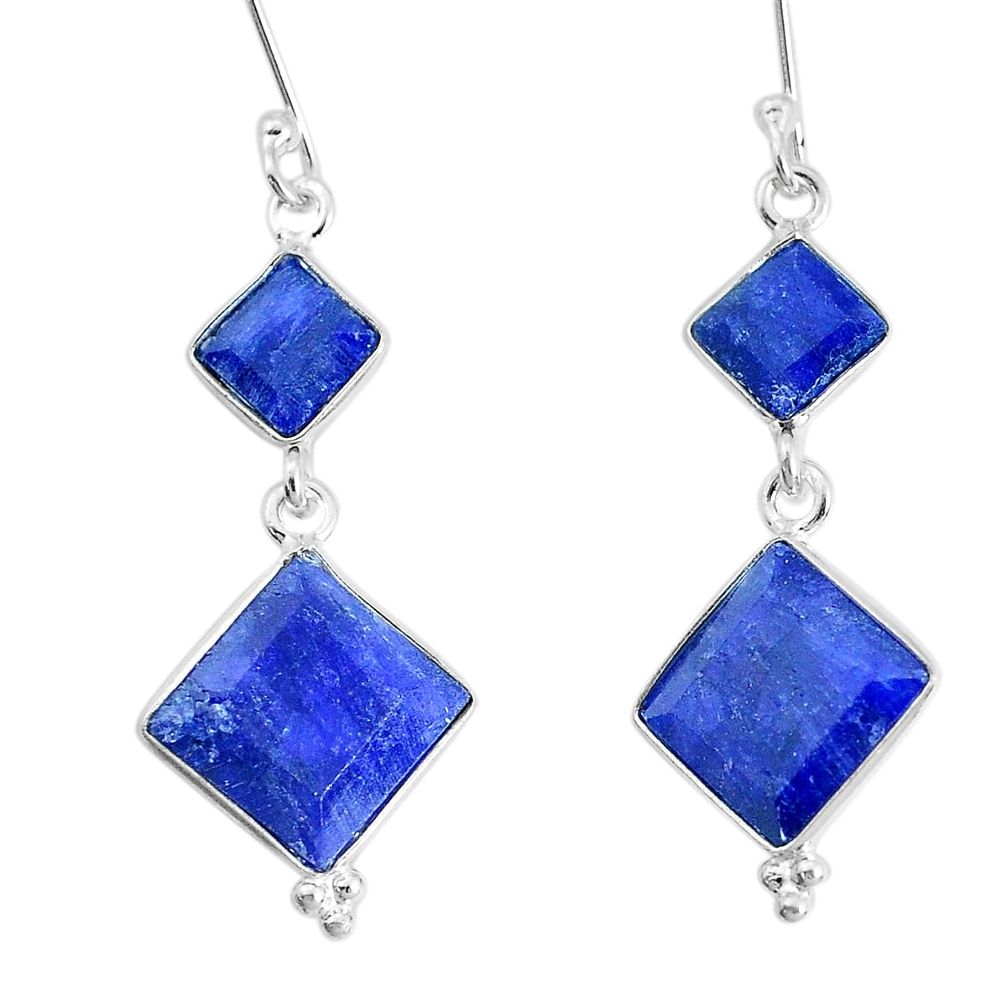 12.41cts natural blue sapphire 925 sterling silver dangle earrings p34853