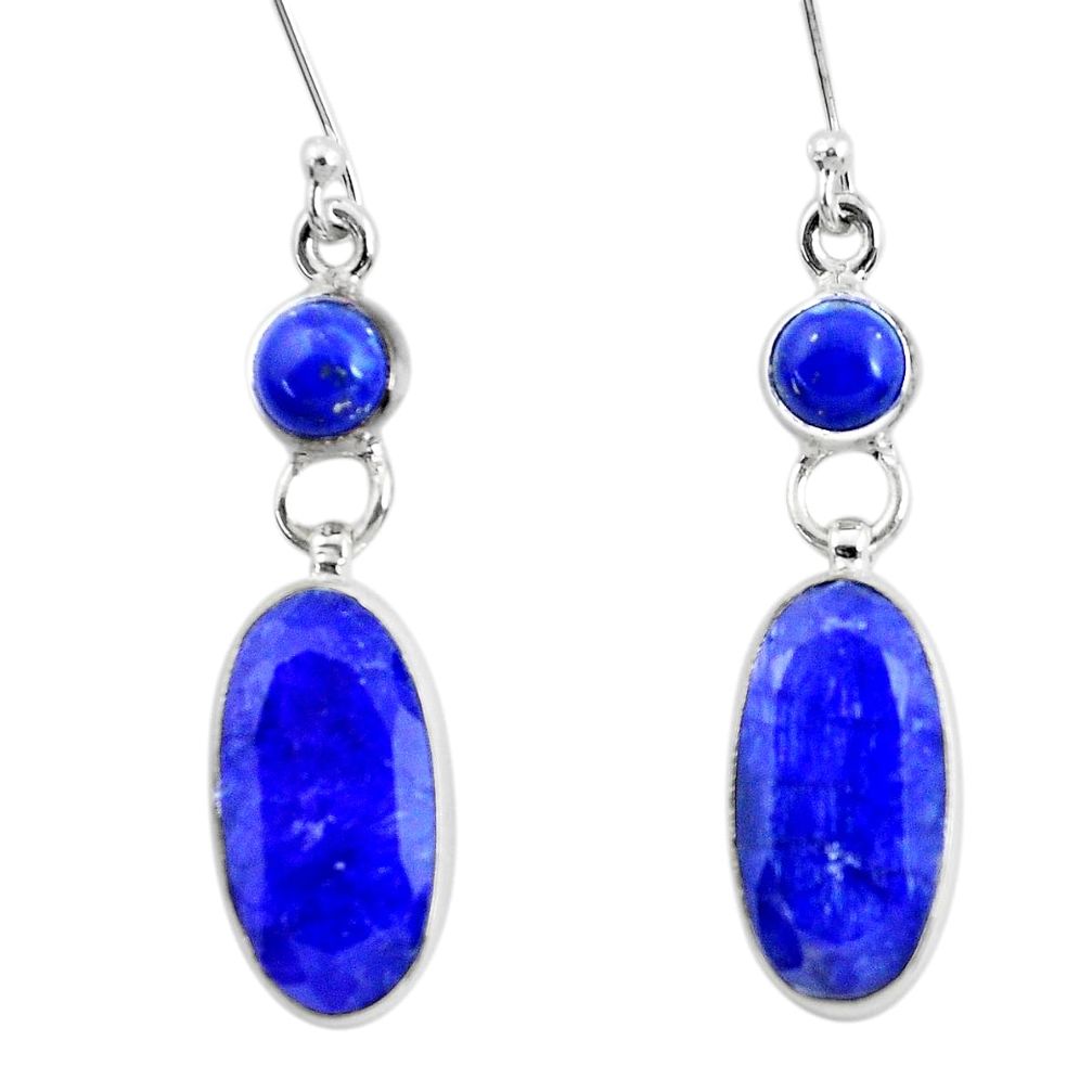 17.42cts natural blue sapphire lapis lazuli 925 silver dangle earrings p50659