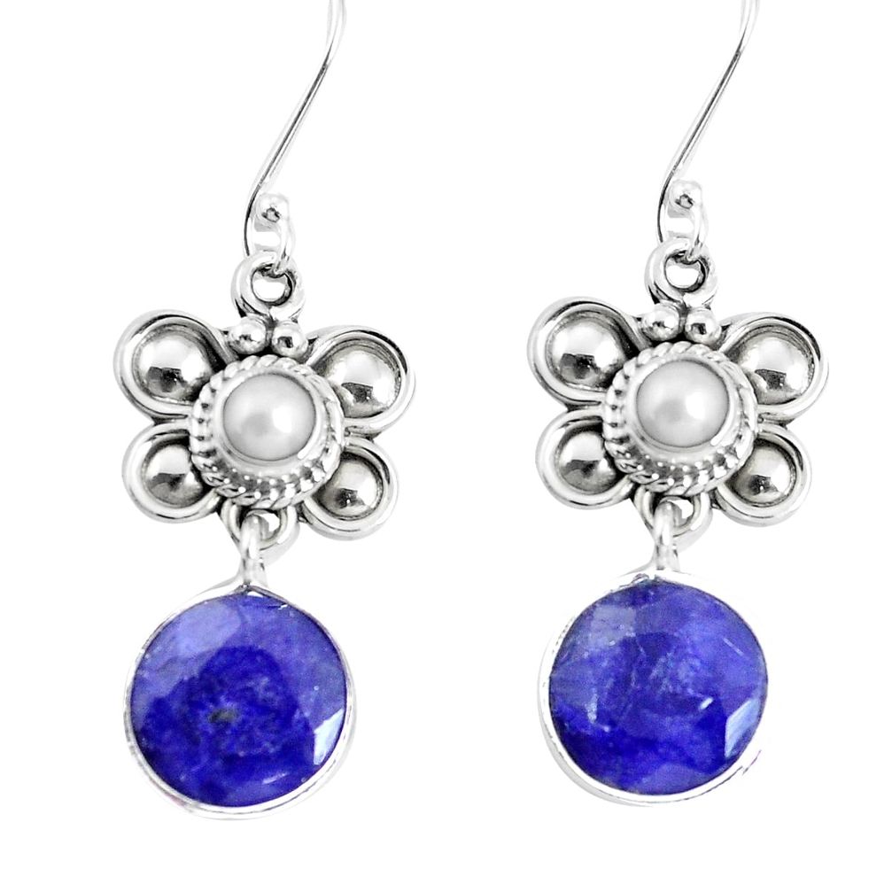 11.44cts natural blue sapphire pearl 925 sterling silver dangle earrings p58411