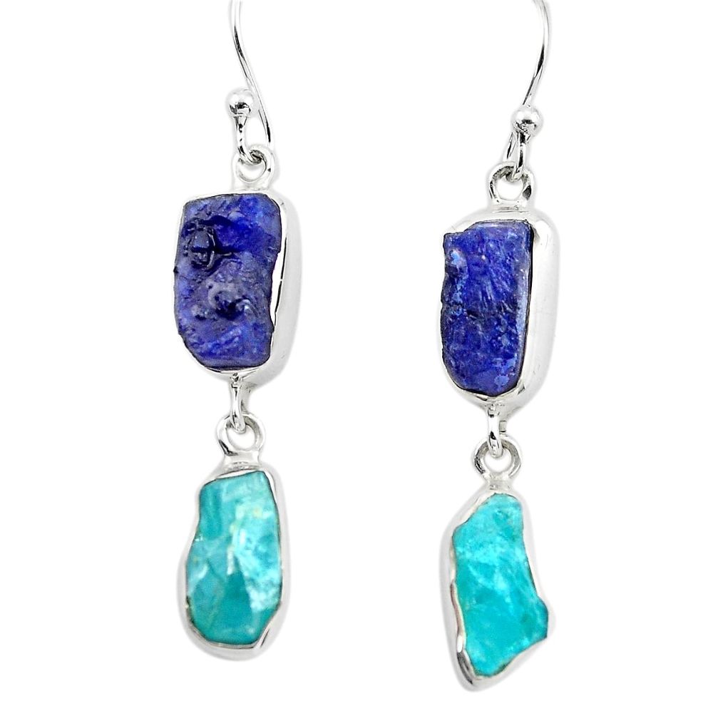 16.01cts natural blue sapphire rough apatite rough 925 silver earrings p73843