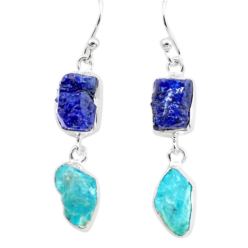 15.55cts natural blue sapphire rough apatite rough 925 silver earrings p73850