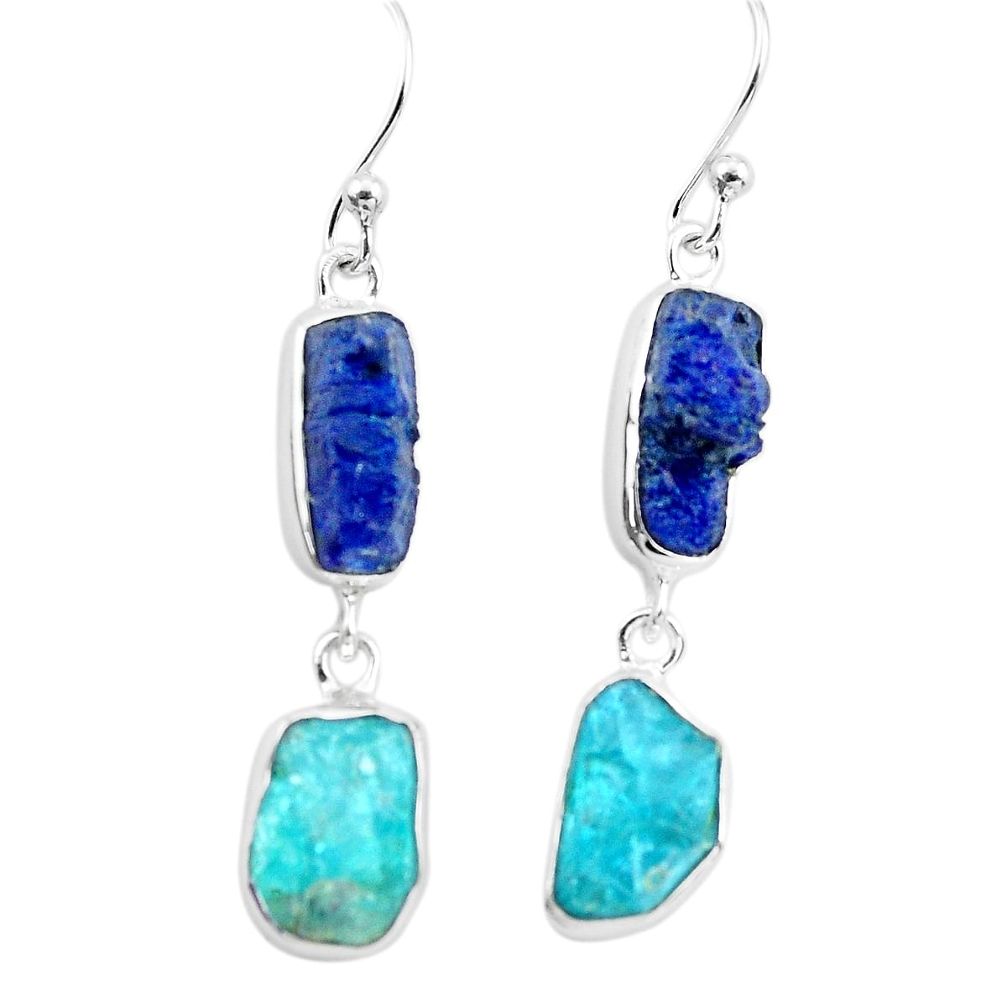 16.54cts natural blue sapphire rough apatite rough 925 silver earrings p73852