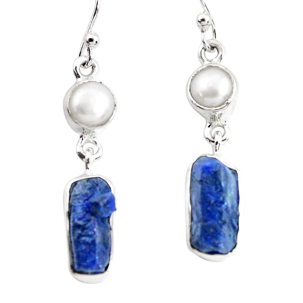 13.26cts natural blue sapphire rough pearl 925 silver dangle earrings p51854