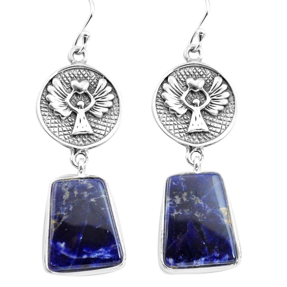 18.15cts natural blue sodalite 925 sterling silver dangle earrings p72531