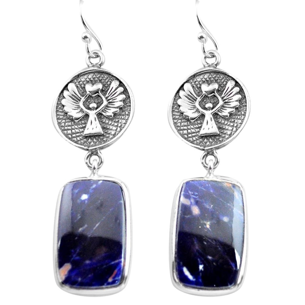 20.07cts natural blue sodalite 925 sterling silver dangle earrings p72532