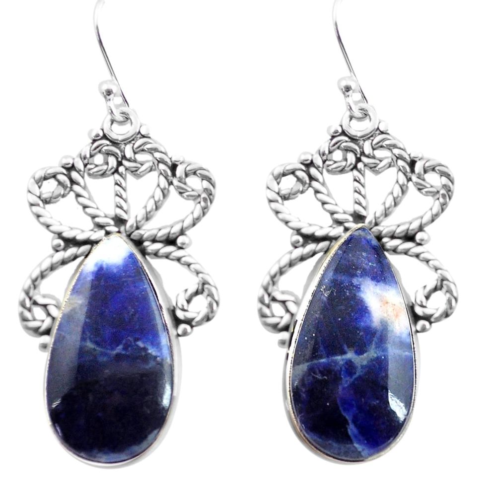 16.17cts natural blue sodalite 925 sterling silver dangle earrings p72601