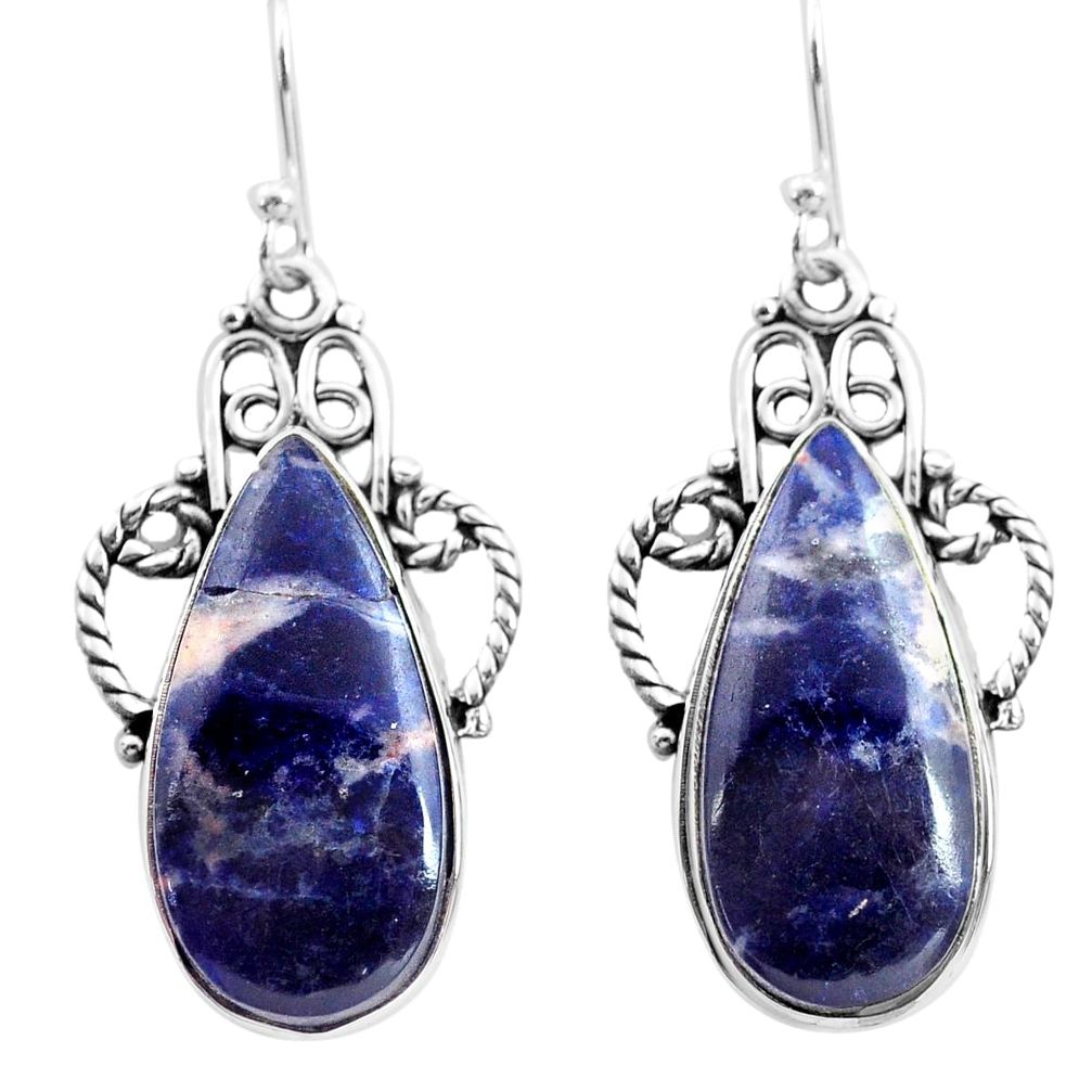 17.38cts natural blue sodalite 925 sterling silver dangle earrings p72603