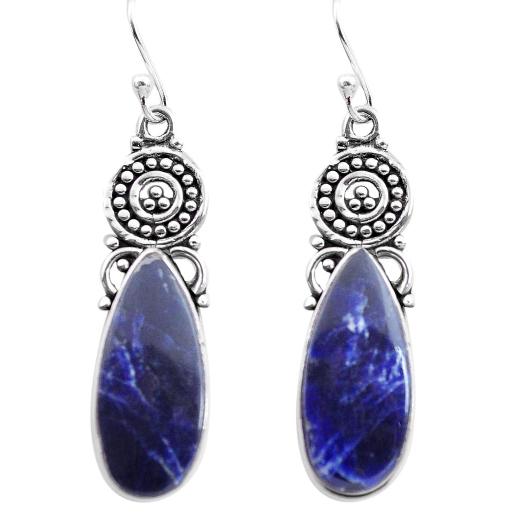 13.87cts natural blue sodalite 925 sterling silver dangle earrings p72609