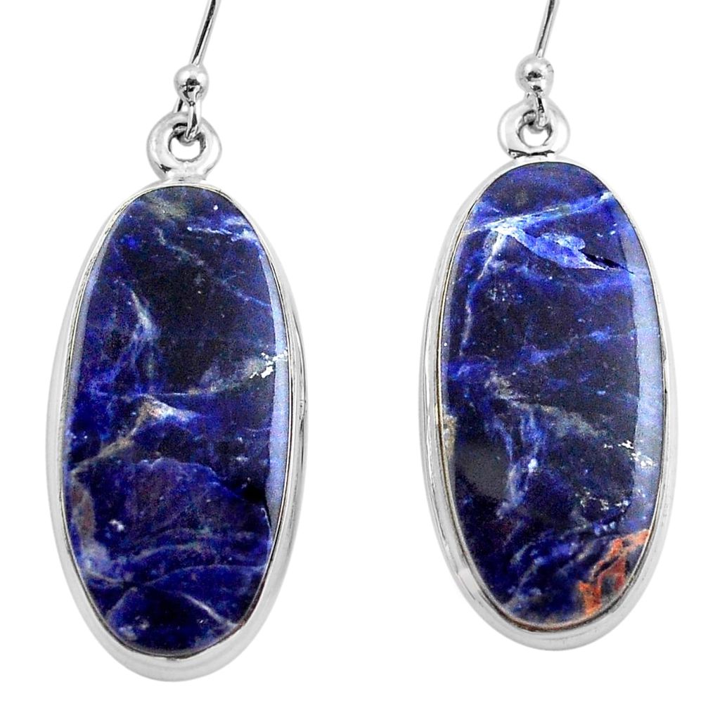 22.59cts natural blue sodalite 925 sterling silver dangle earrings p88753