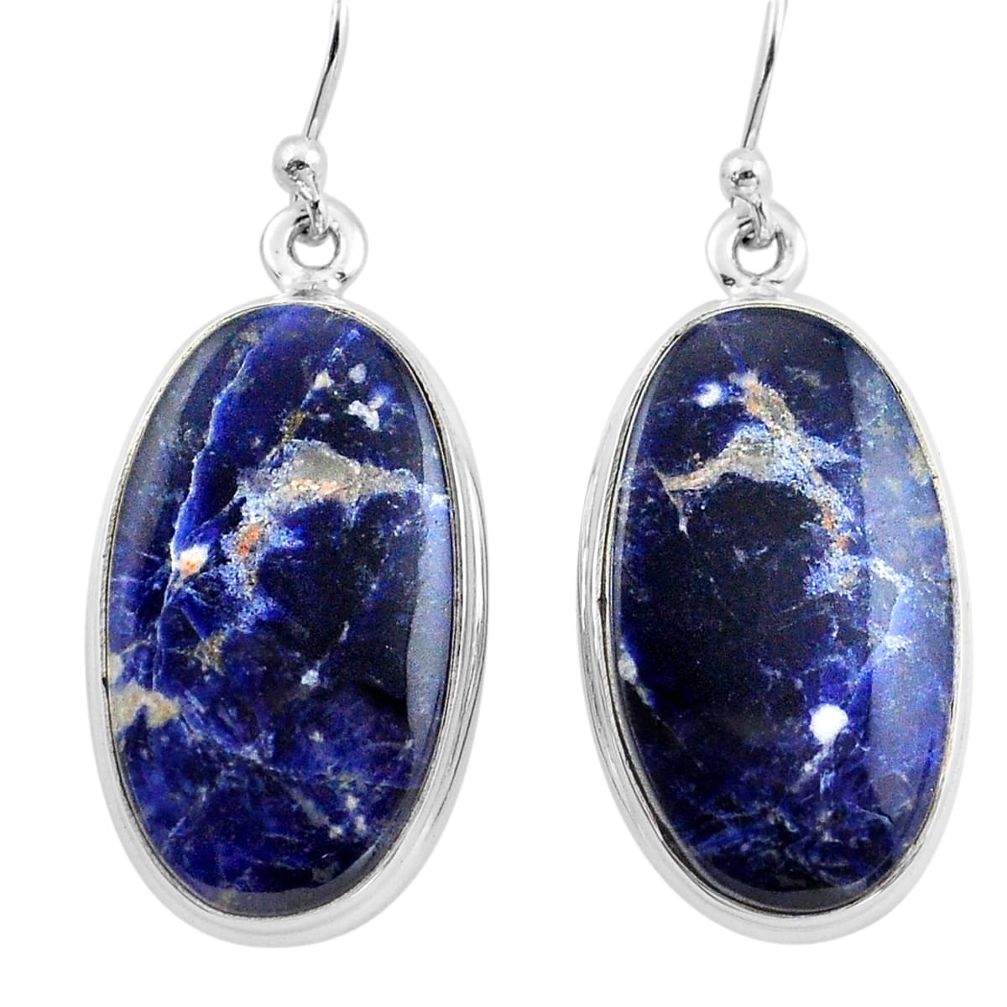 22.02cts natural blue sodalite 925 sterling silver dangle earrings p88754