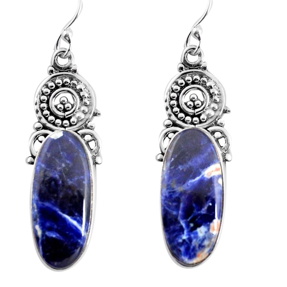 15.53cts natural blue sodalite 925 sterling silver dangle earrings p91956